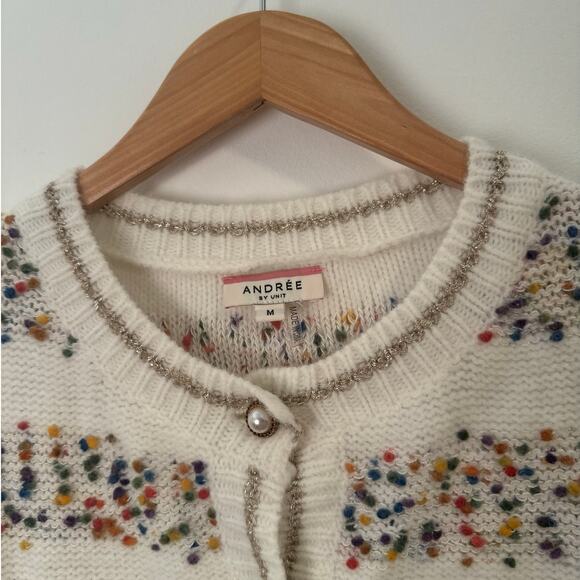 Andree By Unit Cardigan Women M Palmer Colorful Clip Dot Sweater Grandma Spring - Picture 5 of 7